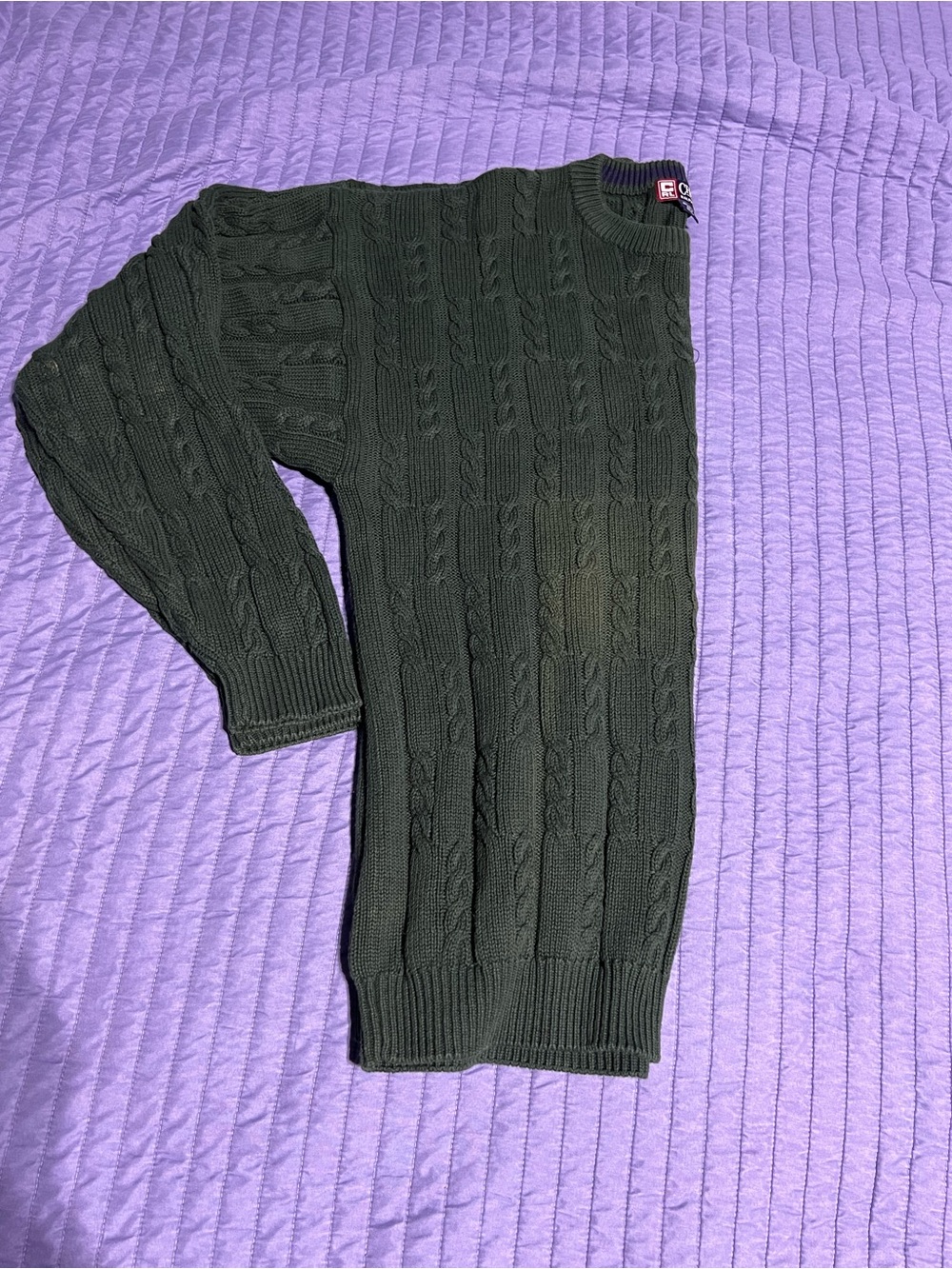Chaps Ralph Lauren Dark Green Cable-Knit Crewneck Sweater with Crest Emblem XL - Picture 4 of 15
